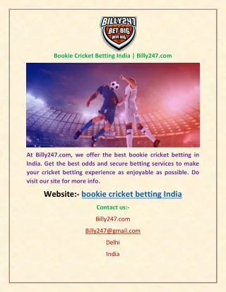 Bookie Cricket Betting India | Billy247.com