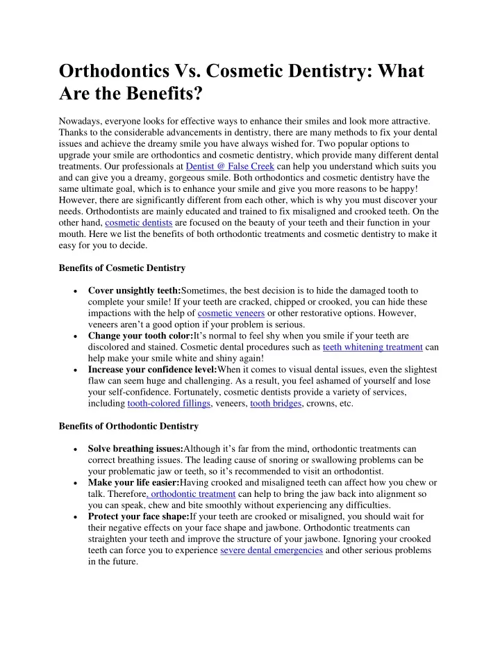 orthodontics vs cosmetic dentistry what