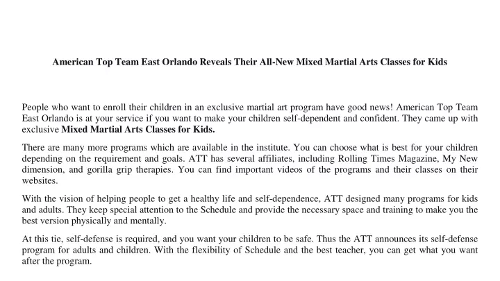 american top team east orlando reveals their all new mixed martial arts classes for kids