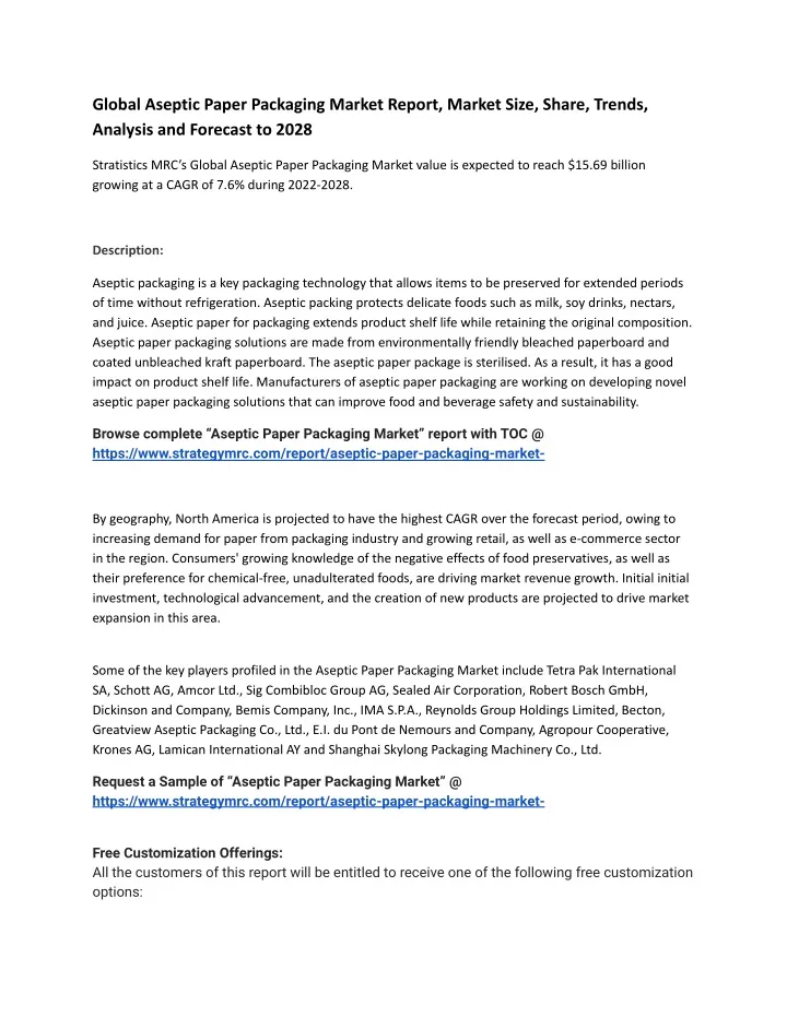 global aseptic paper packaging market report