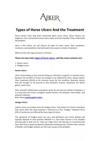 Types of Horse Ulcers And the Treatment
