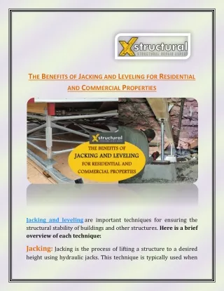The Benefits of Jacking and Leveling for Residential and Commercial Properties