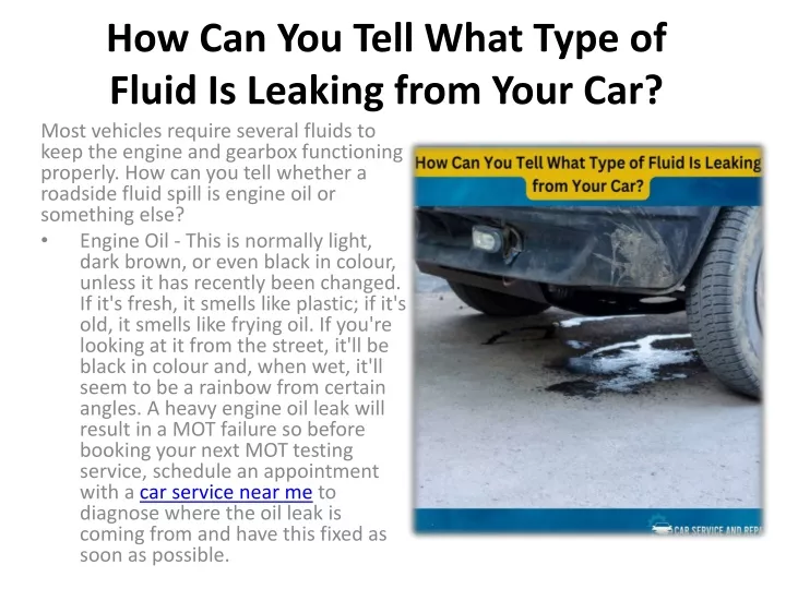 how can you tell what type of fluid is leaking from your car