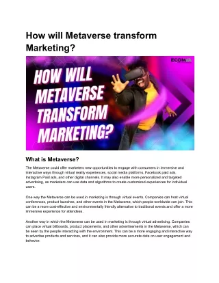 how will metaverse transform marketing