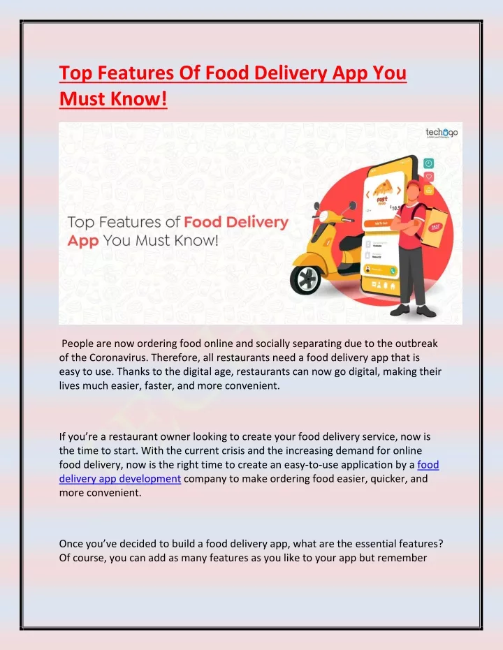 top features of food delivery app you must know