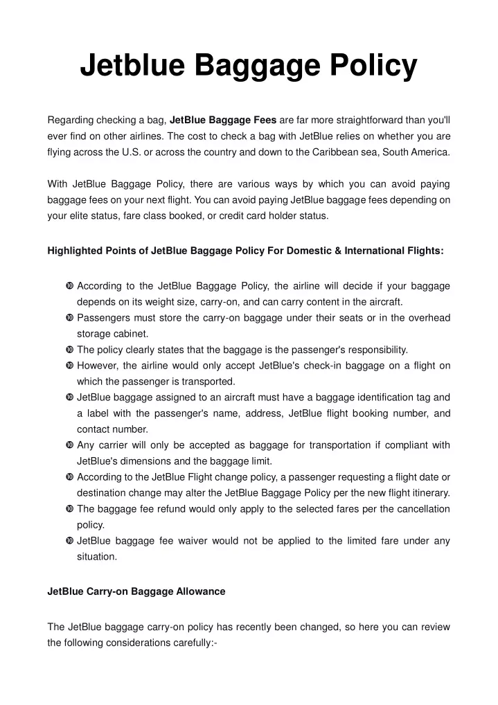 jetblue baggage policy