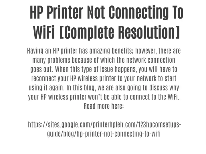 hp printer not connecting to wifi complete