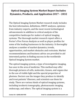 Optical Imaging System Market Report Includes Dynamics, Products