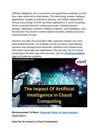 The Impact Of Artificial Intelligence (AI) in Cloud Computing