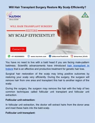 Will Hair Transplant Surgery Restore My Scalp Efficiently