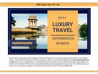 Get Best Luxury Travel Experiences In India