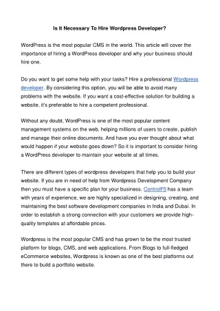 Is It Necessary To Hire Wordpress Developer_