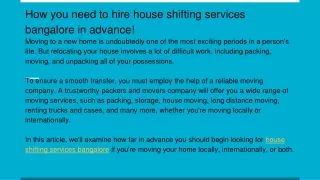 How you need to hire house shifting services bangalore in advance!