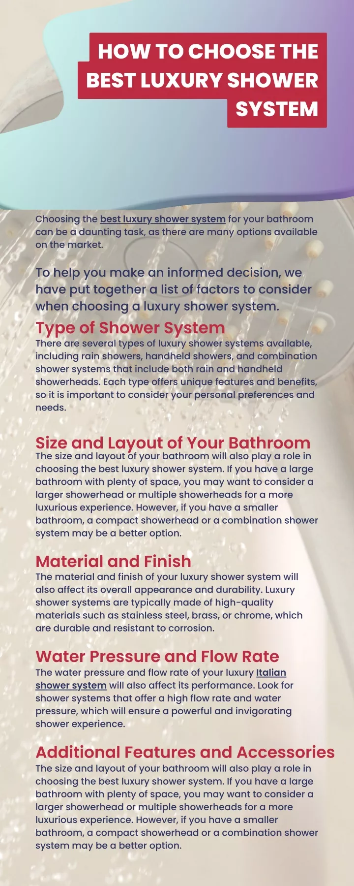 how to choose the best luxury shower