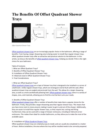 The Benefits Of Offset Quadrant Shower Trays