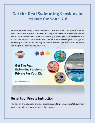 Get the Real Swimming Sessions in Private for Your Kid