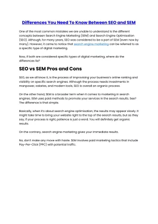 Differences You Need To Know Between SEO and SEM