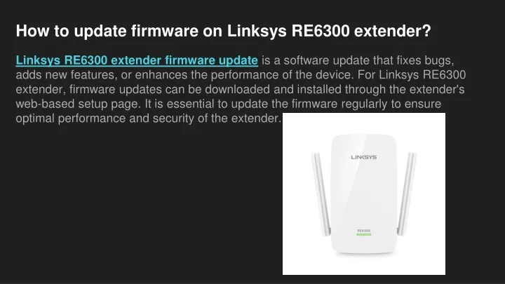 how to update firmware on linksys re6300 extender