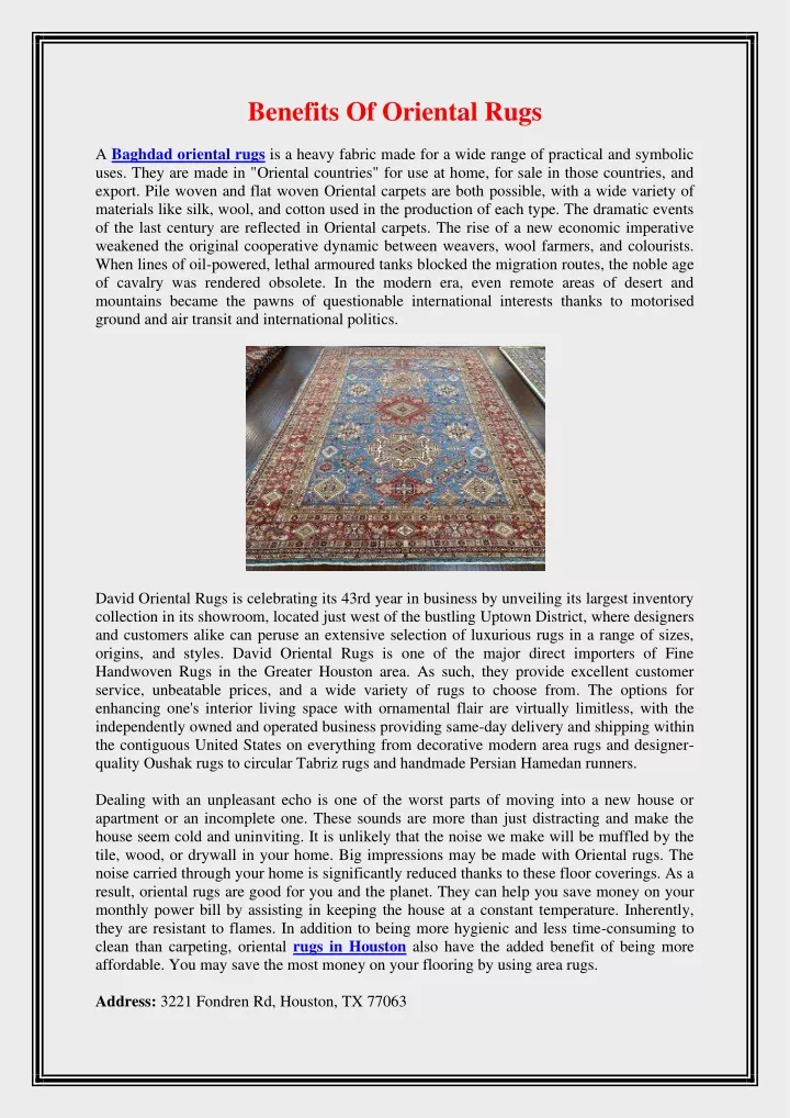 benefits of oriental rugs