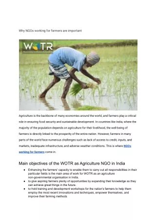 Why ngos working for farmers are important