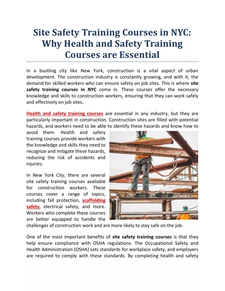 site safety training courses in nyc why health