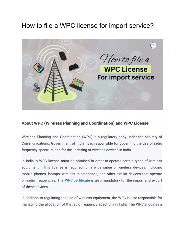 how to file a wpc license for import service