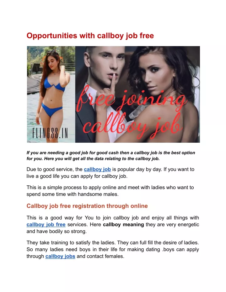 opportunities with callboy job free