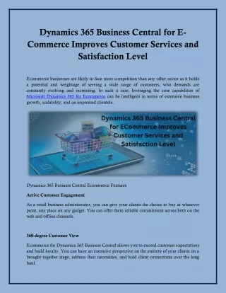Dynamics 365 Business Central for E-Commerce Improves Customer Services and Satisfaction Level
