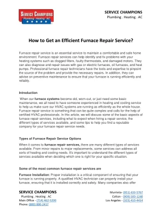 How to Get an Efficient Furnace Repair Service?