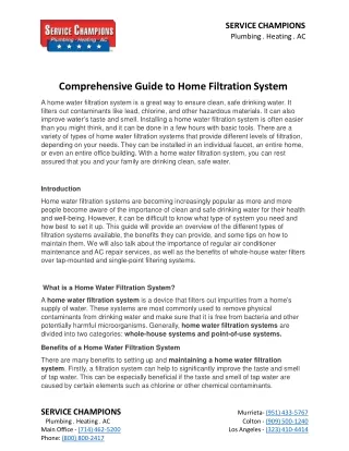 Comprehensive Guide to Home Filtration System