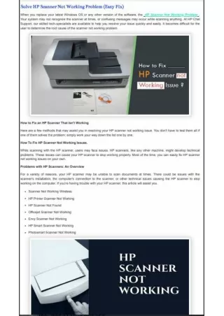 HP Scanner not Working |  1 888 (401) 4846 | Here is the Easy Fix