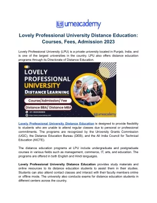 Lovely Professional University Distance Education_ Courses, Fees, Admission 2023