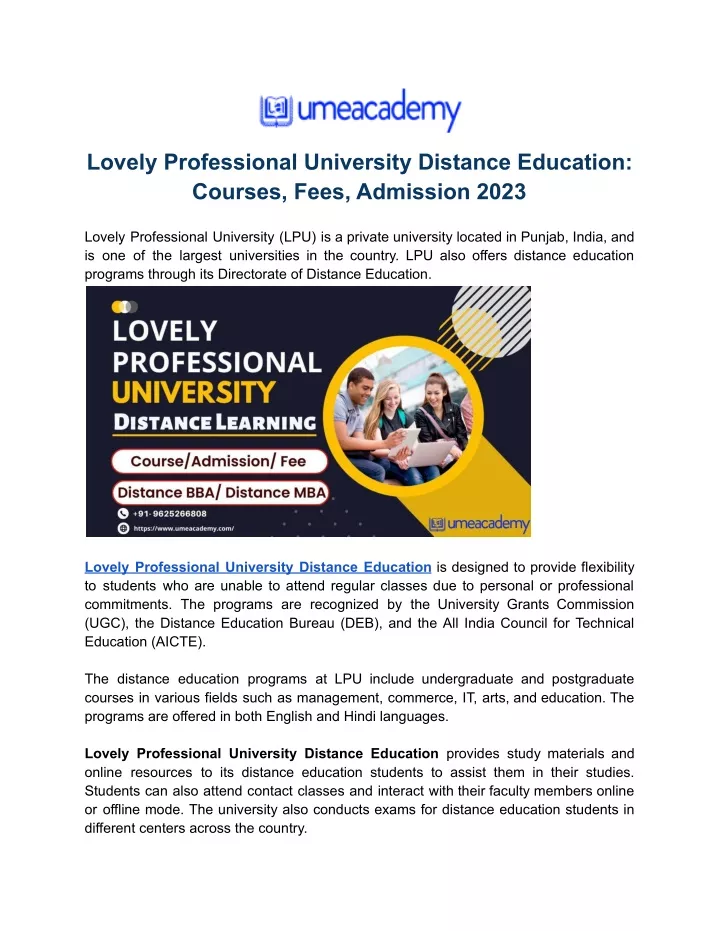 lovely professional university distance education