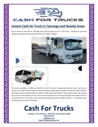 Instant Cash for Truck in Tauranga and Nearby Areas