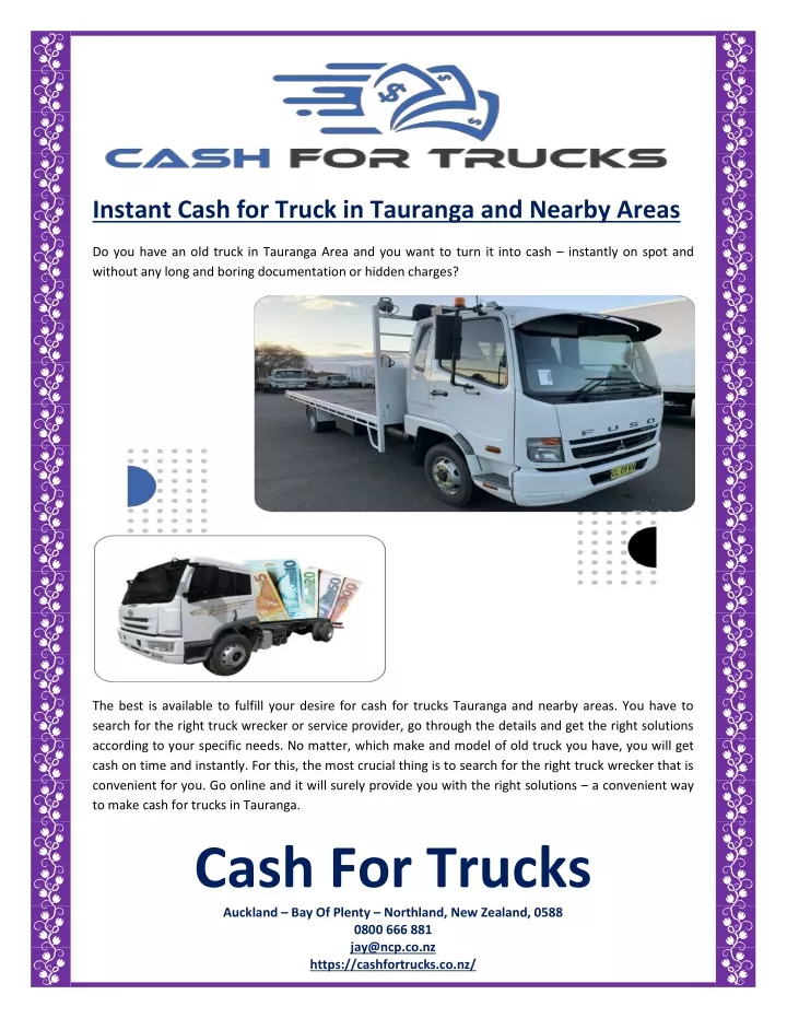instant cash for truck in tauranga and nearby