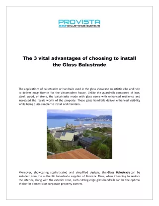 The 3 vital advantages of choosing to install the Glass Balustrade
