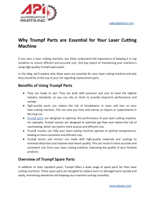 Why Trumpf Parts are Essential for Your Laser Cutting Machine