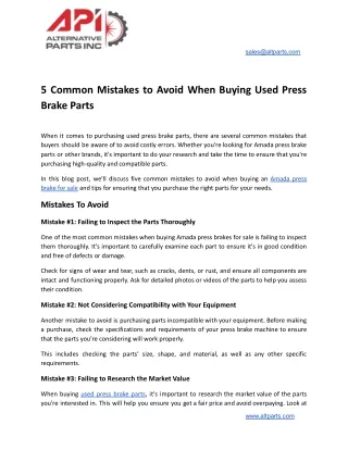 5 Common Mistakes to Avoid When Buying Used Press Brake Parts