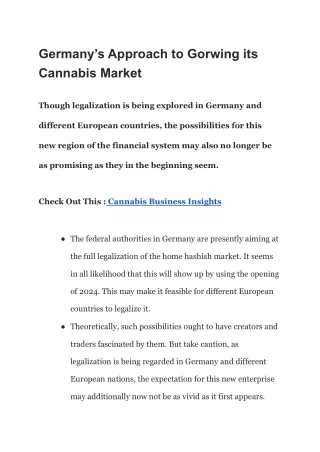 Germany’s Approach to Gorwing its Cannabis Market