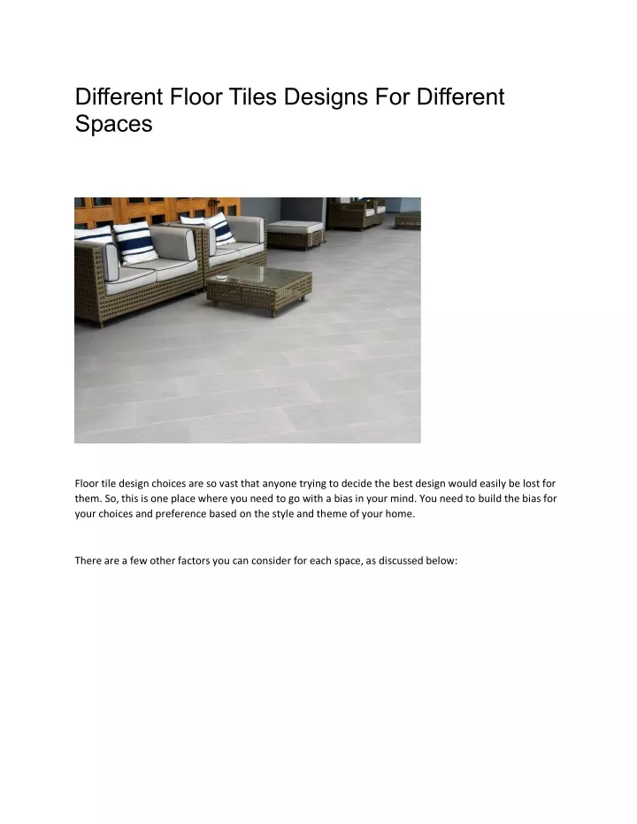 different floor tiles designs for different spaces