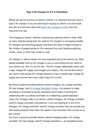 Type 2 AC Charger for EV in Ghaziabad