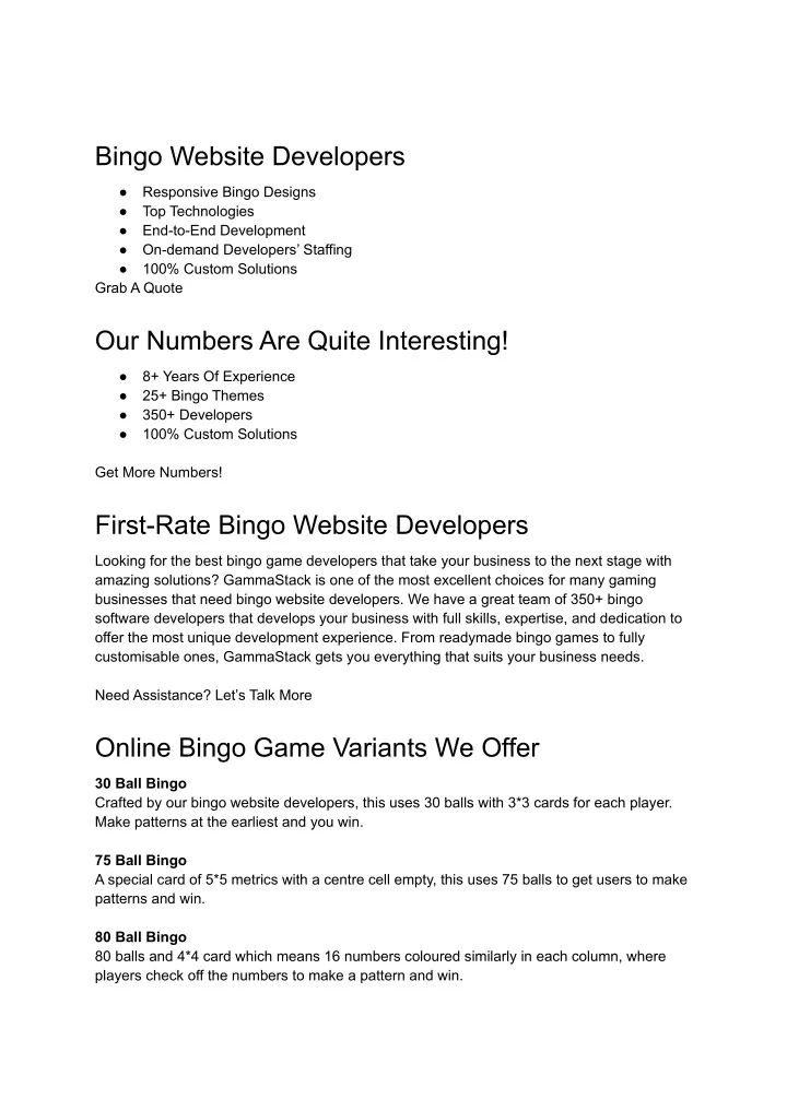 bingo website developers