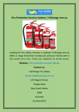 Fire Protection Services Sydney  Fullrange.com
