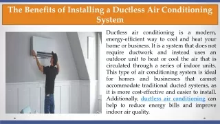 The Benefits of Installing a Ductless Air Conditioning System