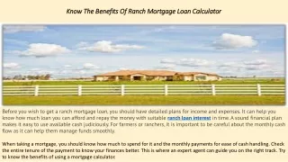 Know The Benefits Of Ranch Mortgage Loan Calculator