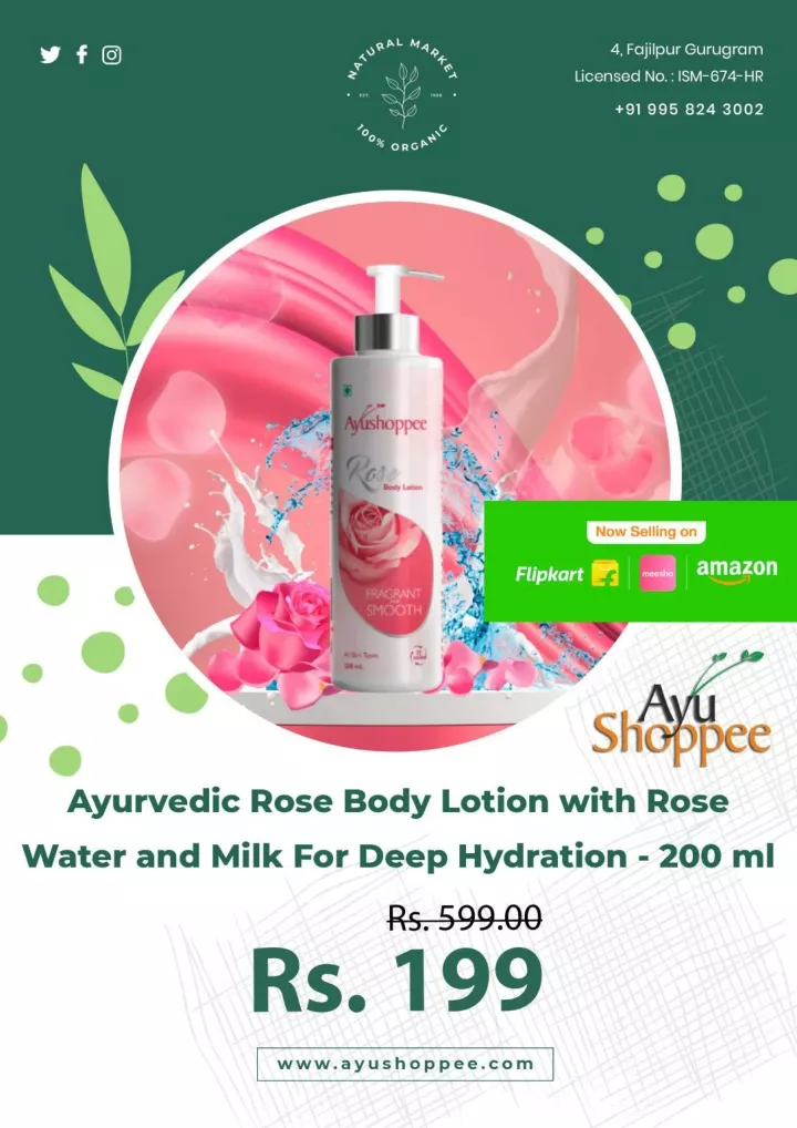 PPT - Buy Ayurvedic Rose Body Lotion with Rose Water and Milk For Deep ...