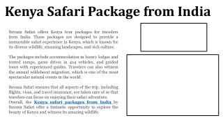 Kenya Safari Package from India
