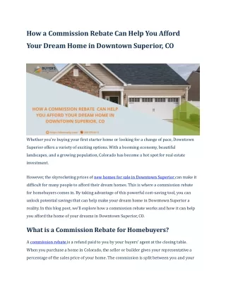 How a Commission Rebate Can Help You Afford Your Dream Home in Downtown Superior, CO