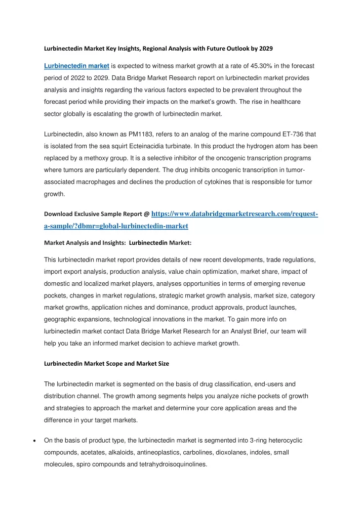 lurbinectedin market key insights regional