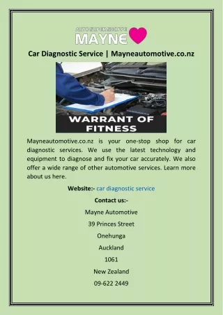 Car Diagnostic Service  Mayneautomotive.co.nz